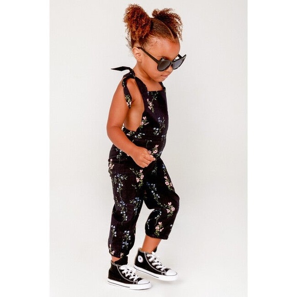 For Love And Lemons Other - Lil Lemons Flower Patch Overalls Black Floral Jumpsuit 4T